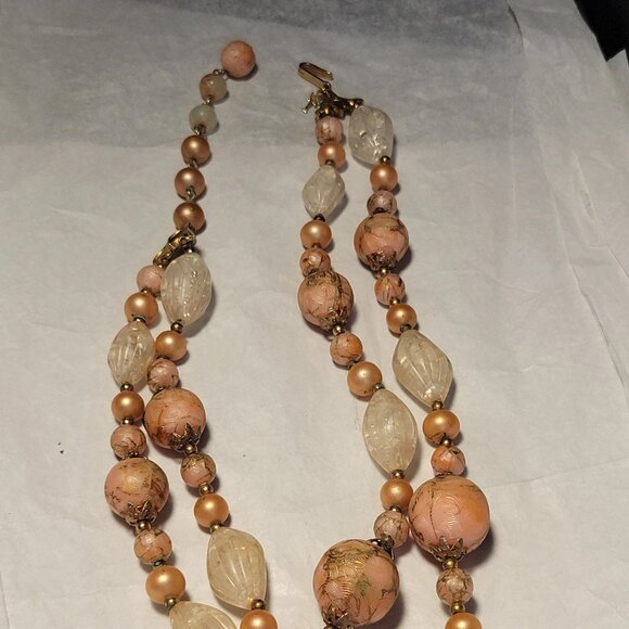 Rare Vintage Trafari Pink Bead, Iridescent White Beads, and Pink Faux Pearl Neck - Picture 2 of 5